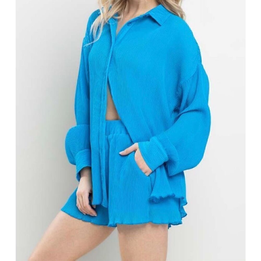Blue Plisse Short set